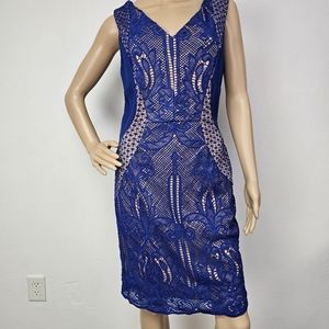 VTG Nikibiki Dress Midnight Blue Lace Accent Sz L Dark Romantic Special Occasion